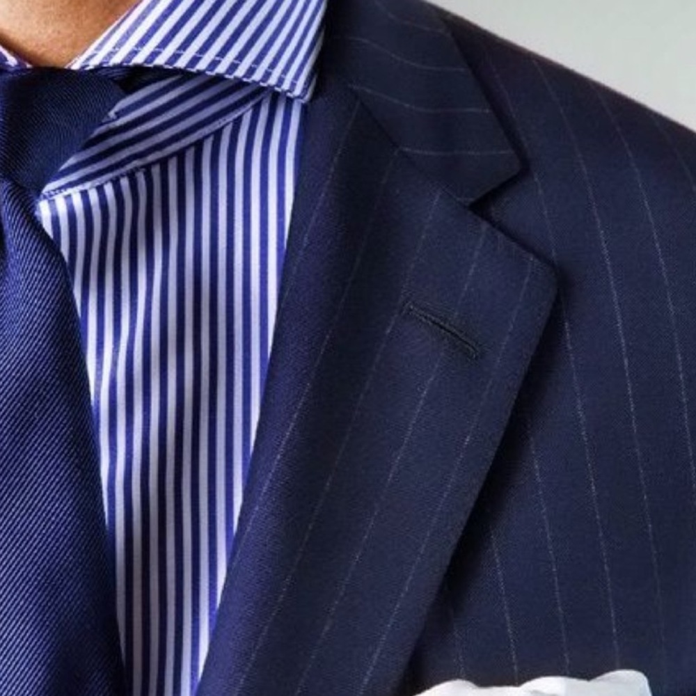 Jos A. Bank Pinstripe Navy Suit Tux Sz 46 RG